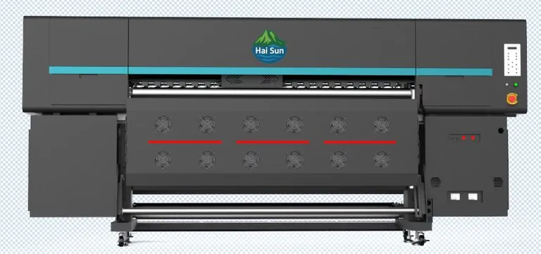 Hai Sun dye-sublimation printer, front view, showing the print beam and eight-head carriage